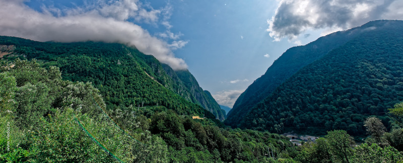 Views of Caucasus mountains near the Psaho river, Sochi, Russia.