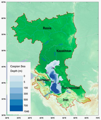 Современная глубина Каспийского моря