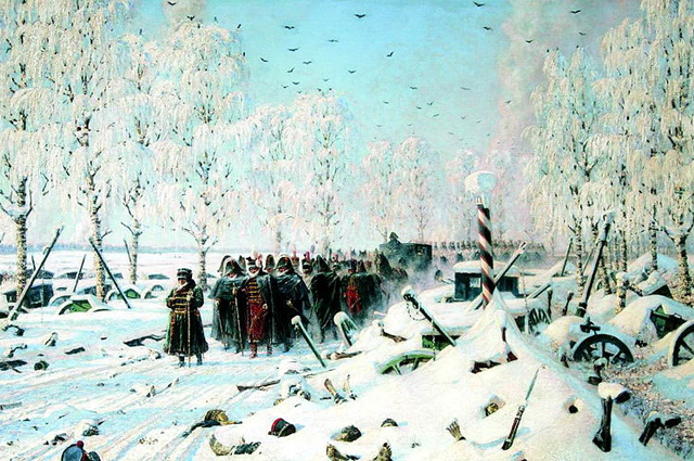 О разгроме в России «Великой армии» Бонапарта никто из парижских студентов не слышал. Картина Василия Верещагина «На большой дороге. Отступление, бегство...»