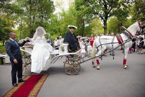 «Кузьминки» предлагают брачующимся катание в конном экипаже.