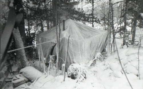 Autopsy Tent (?) in woods.