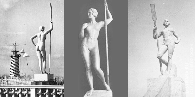 Девушка с веслом И.Д. Шадра, 1936 год (слева), Женщина с веслом Р.Р. Иодко, 1935 год (в центре), Девушка с веслом Р.Р. Иодко (1936 год). Фото: wikipedia.org. Strana.Ru